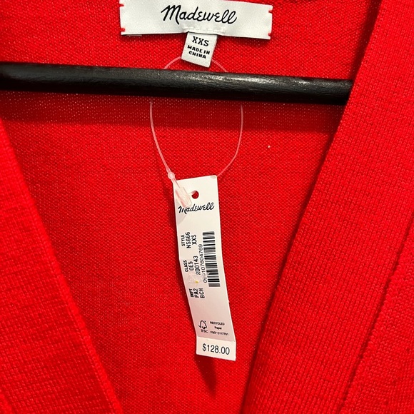 Madewell Merino Wool Boyfriend Cardigan Button Relaxed XXS Bright Cherry NWT - Picture 10 of 12
